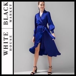 NWT WHBM Long Sleeve Satin Ruffle Wrap Dress